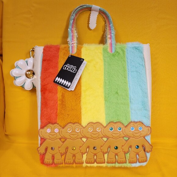 Loungefly X Good Luck Trolls Classic Trolls Plush Glitter Tote Crossbody Bag NEW - Picture 2 of 13